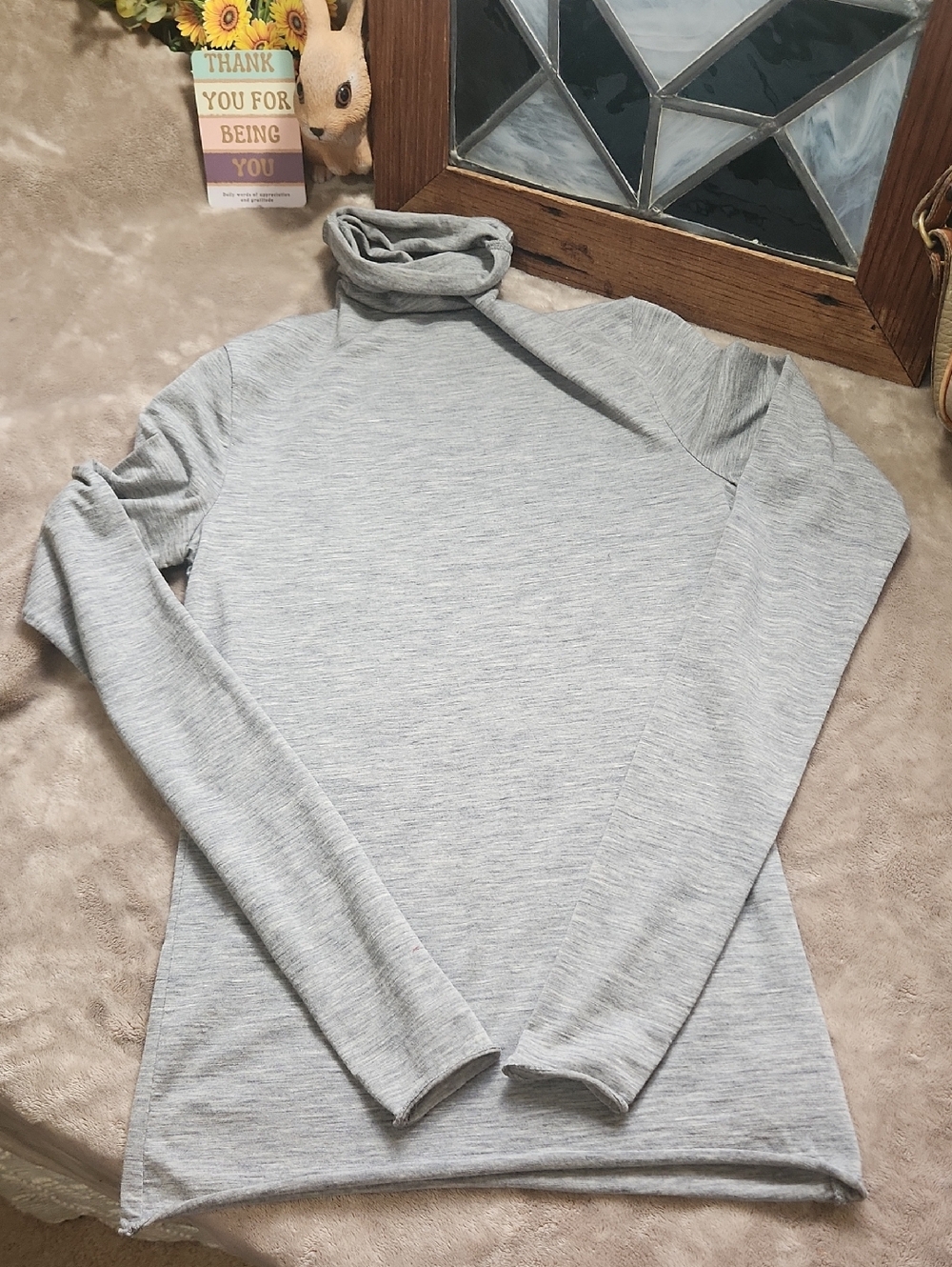Tory Burch Gray Super Light Knit Long Sleeve Turleneck